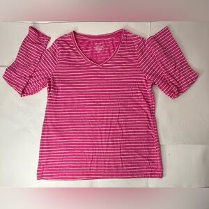 Sonoma Top Womens Size XL Pink Striped Long Sleeve V‎ Neck Casual  Work Vacation